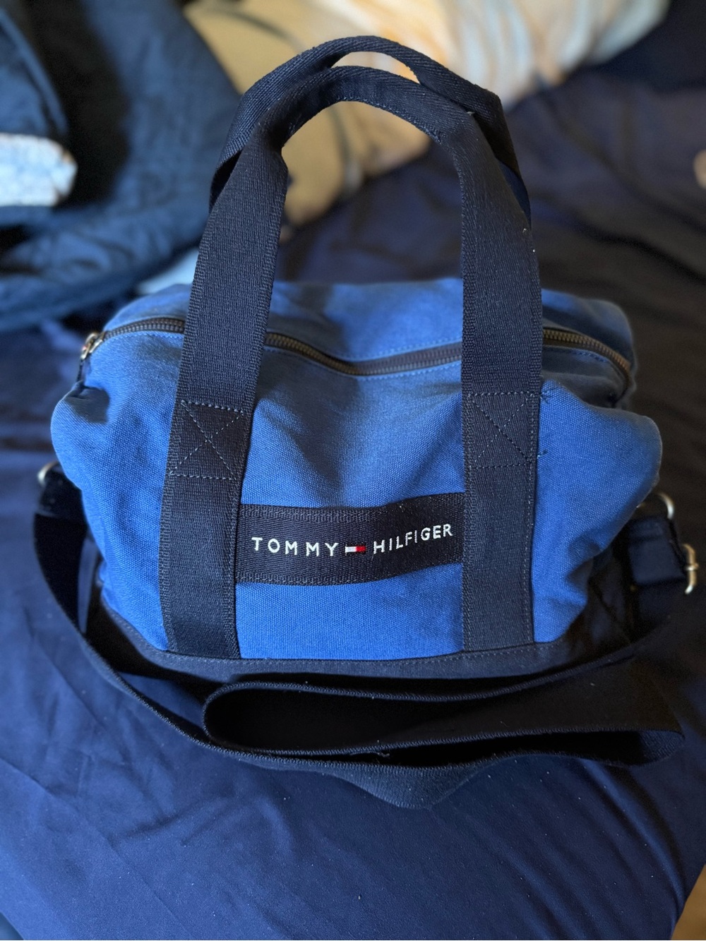 Tommy Hilfiger Navy and Blue Canvas Duffel